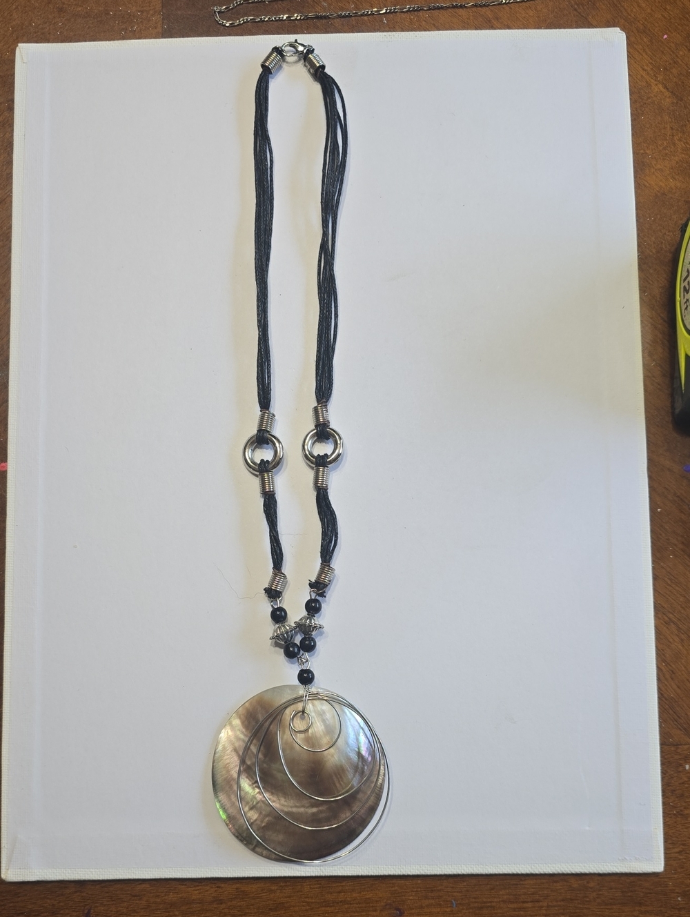 Black Cord Necklace with Iridescent Shell Pendant